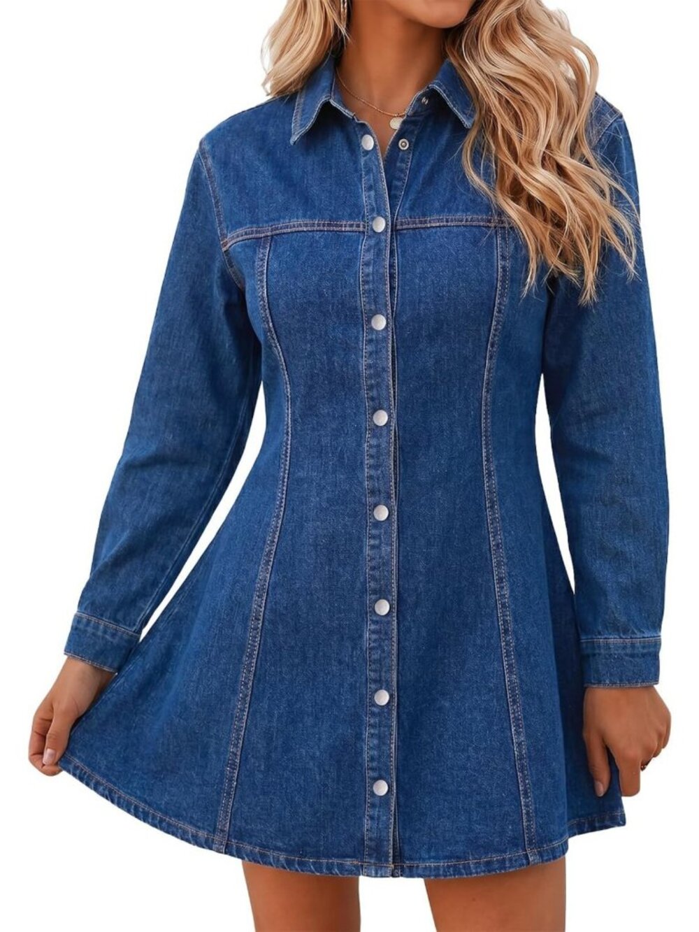 Chic Women's Long Sleeve Denim Shirt Dress - Button Down Jean Dress for Casual